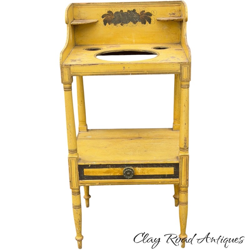 antique sheraton wash stand paint decorated yellow stencil original paint folk gallery