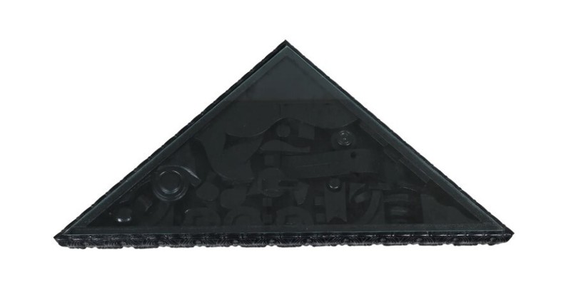 Louise Nevelson (after) Sculptural Collage Black Wood Accent Table Triangle MCM gallery