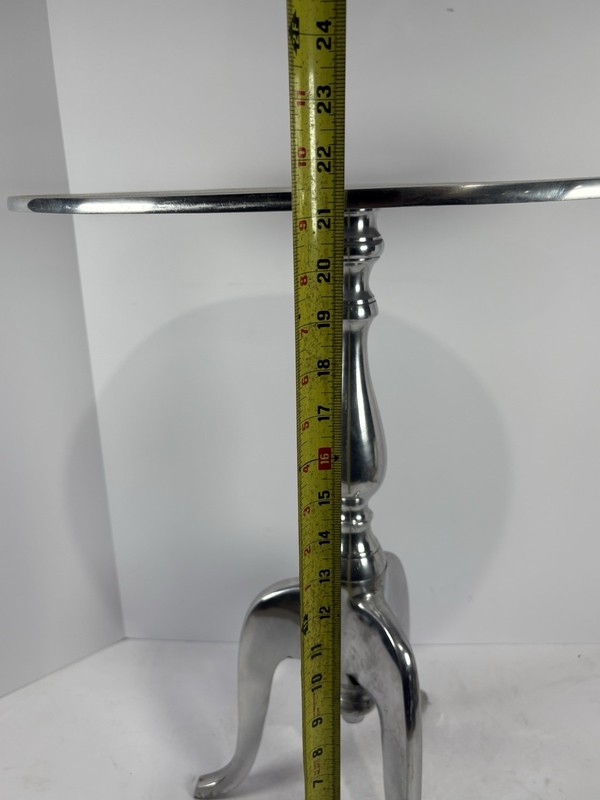 Mid Century Modern Aluminum Silver Metal Round Night Stand Table Wine Table gallery