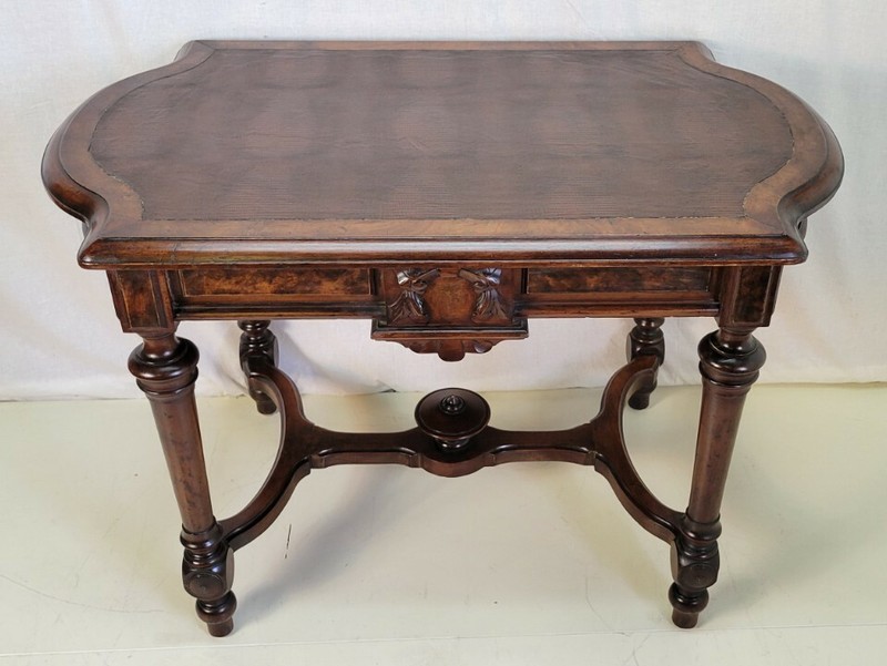 19th Century Victorian Walnut Center Table with Leather Top - American Made gallery