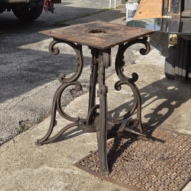 SALVAGE INDUSTRIAL- 1890 CAST IRON ORNAMENTAL TABLE BASE – GARDEN KITCHEN -WOW!!