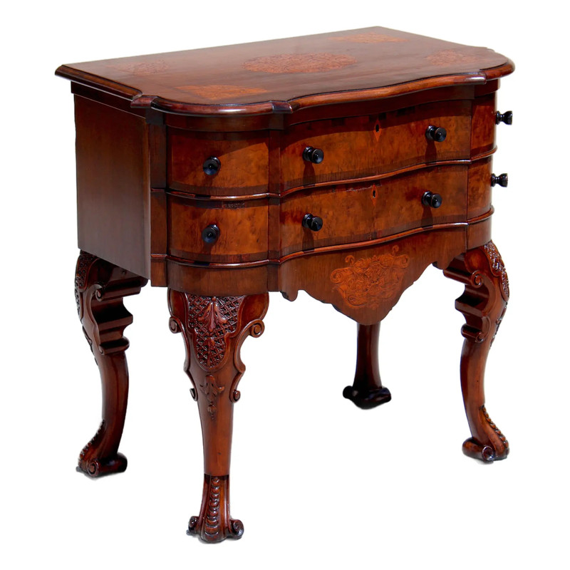 Antique Victorian Marquetry Serpentine Chest / Low Dresser - Circa 1880