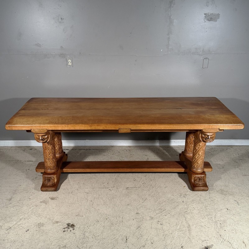 Antique French Gothic Revival Solid Oak Farm Dining Table gallery