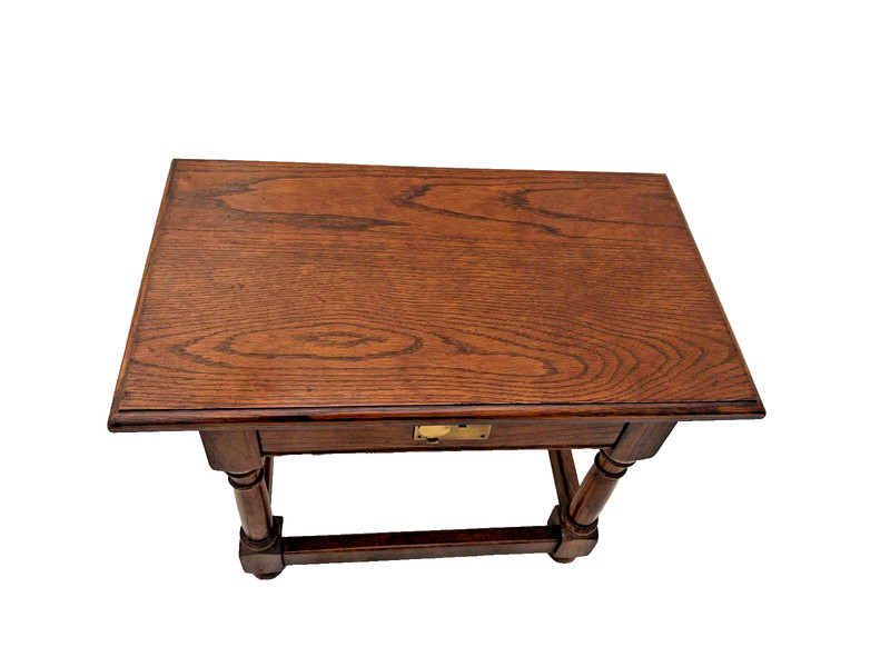 Vintage Console Box Table Bench with under seat lift top storage door Solid Oak gallery