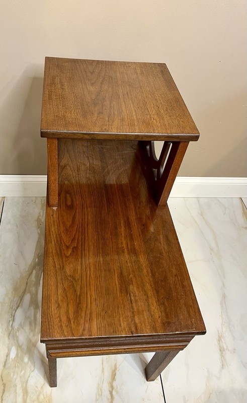 Mid Century Oak Step End Table / Side Table with Drawer gallery