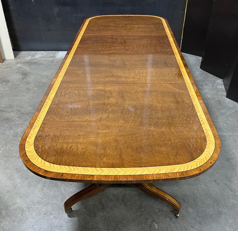 Dramatic John Widdicomb Dual Pedestal Mahogany 125" Dining Table; Exotic Veneers gallery