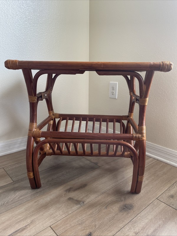 Leaders Coastal Boho Bamboo Rattan with Magazine Book Shelf French Country Table gallery