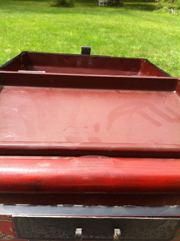 Chest on Stand Red Chinoiserie Painted Oriental Style Box Lidded gallery