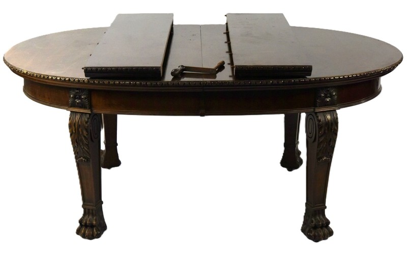 SUPERB CHIPPENDALE NEO CLASSICAL ACANTHUS LEAF MAHOGANY DINING TABLE LION PAW gallery