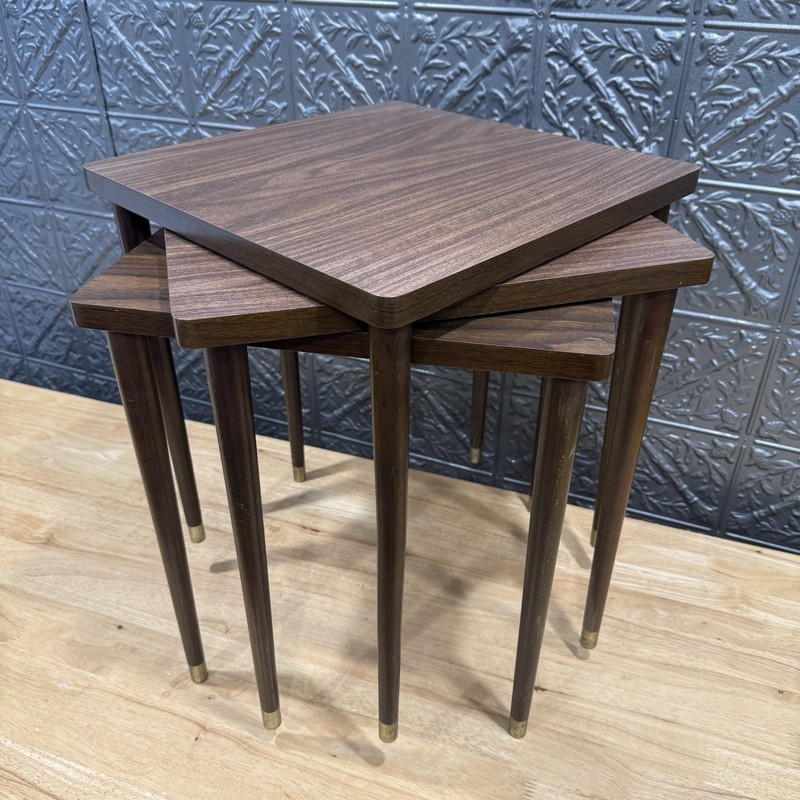Vintage 1960s Mid-Century Modern Formica & Wood Set of 3 Nesting Tables MCM