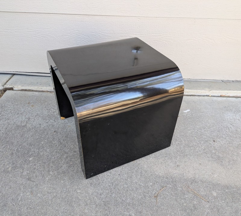Vintage 1980s Postmodern Black Lacquer Waterfall End Table Glam Art Deco gallery