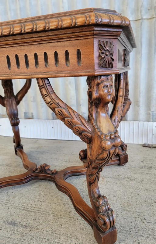 Antique Figural Carved Marble Top Side Table C. 1930's gallery