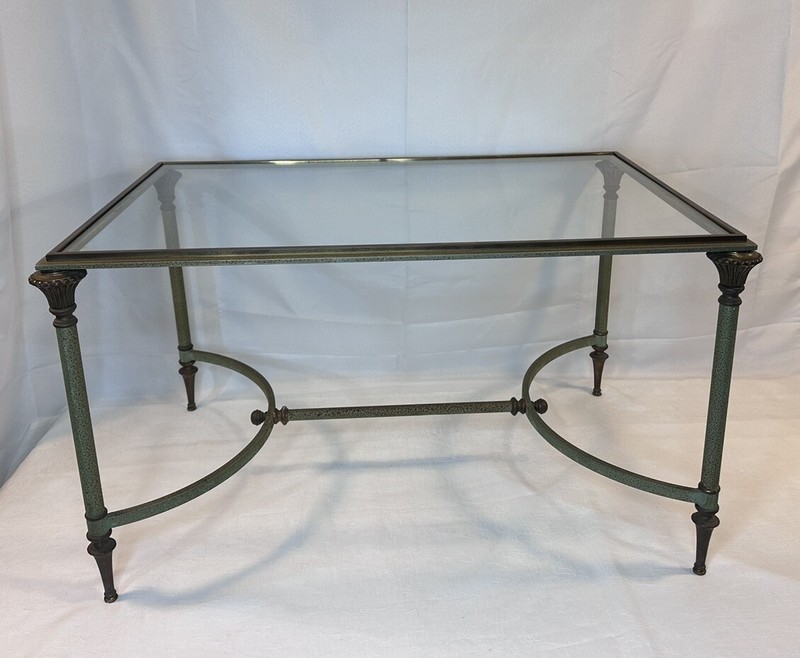 Vtg Regency Italian Coffee Table Neoclassical Style 60s Steel Brass Glass Top