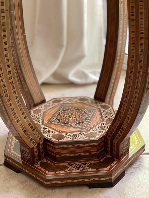 Vintage End Table Damascene marquetry Antique Wood Inlaid Mother of Pearl Décor gallery