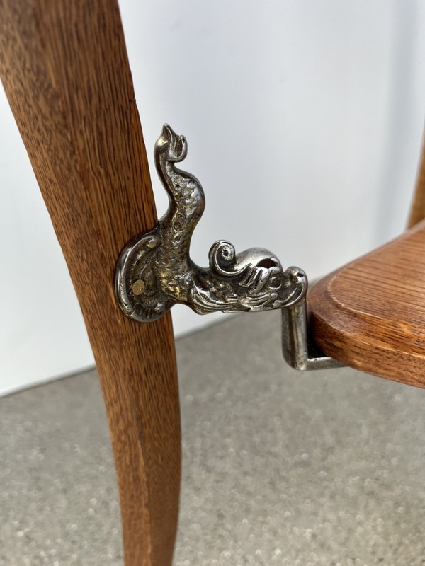 Antique French Louis XV oak accent table with shelf, ormolu and dolphin mounts gallery