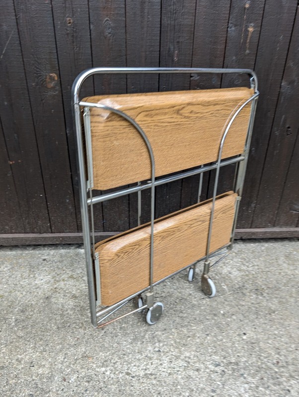 Dinette Serving Cart Tea Cart Table Side Table Oak Bar Chrome 70s Oak gallery