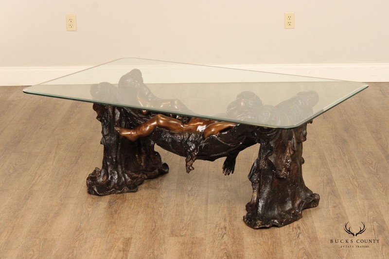 Classical Style Cast Bronze Sleeping Putti Glass Top Coffee Table gallery