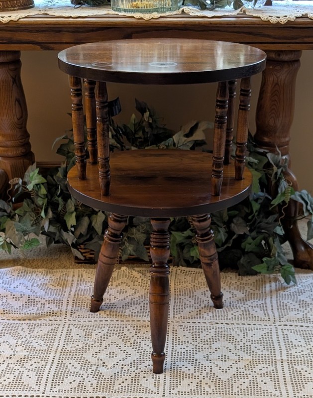 Vtg George B. Bent 2 Tier Maple Wood Round tri-leg Lamp End Table Night Stand gallery