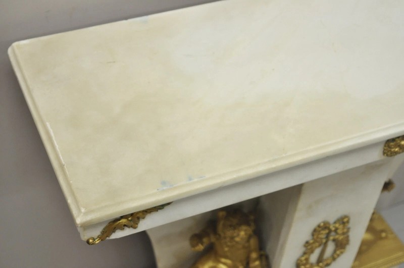 French Louis XV Style Marble & Figural Bronze Ormolu Console Table w/ Cherubs gallery