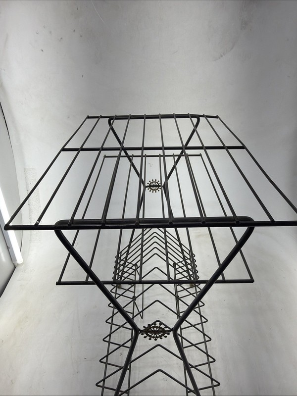 VTG MCM Mid Century Modern Black Metal Wire Magazine Record Rack Table gallery