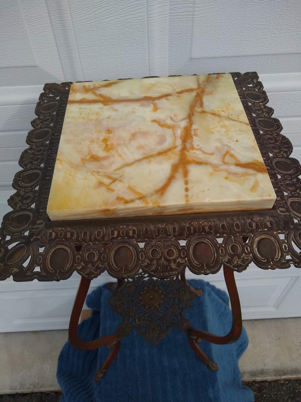 Extremely RARE! Antique Victorian Metal and Onyx Inset Two-Tier Plant Side Table gallery