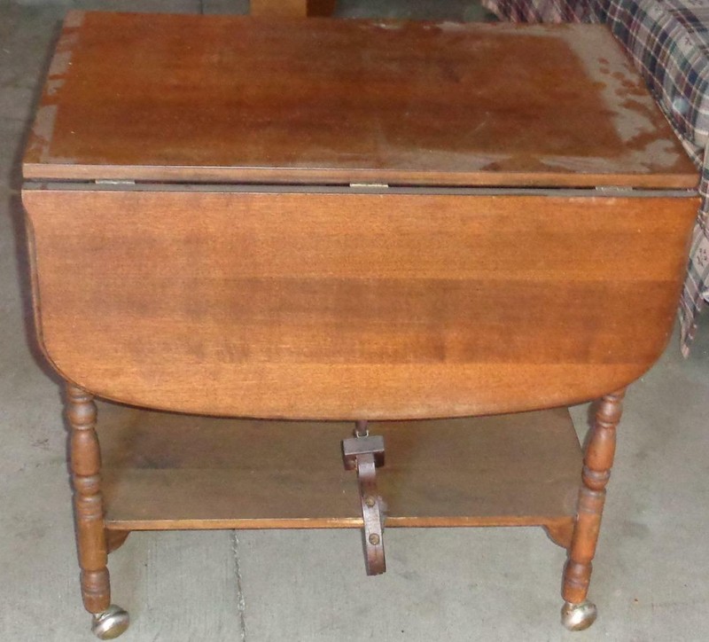 Vintage Drop Leaf Dual Level Table – With Casters – NEEDS TLC HANDY USEFUL TABLE