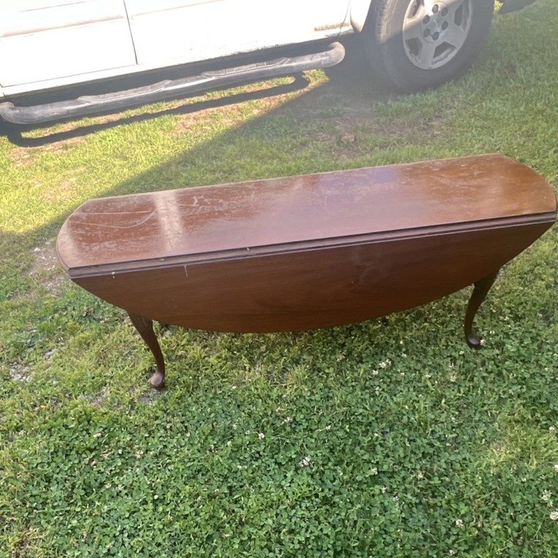 Antique Wooden Drop Leaf Table Brown Queen Anne Legs D End Dining Living Room
