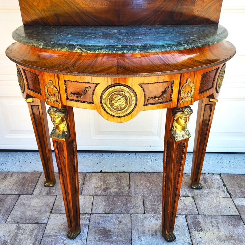French Empire Style Console Marble Entry Table & Mirror gallery