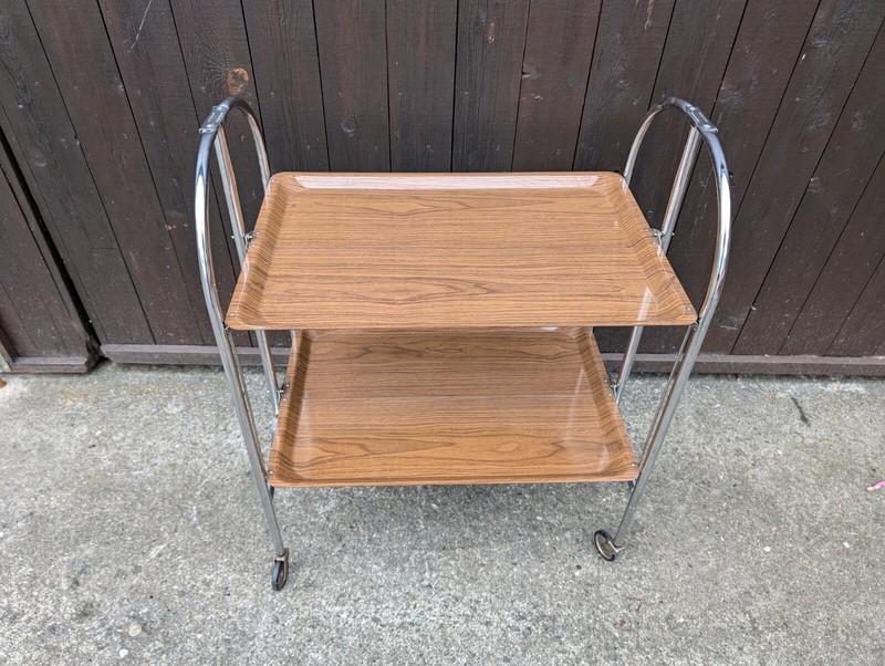 Dinette Serving Cart Tea Cart Table Side Table Walnut Bar Chrome 70s WOW 11 gallery