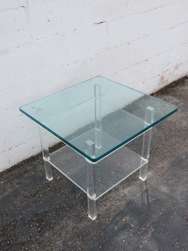 Hollywood Regency Two Tiers Lucite Glass Top Side End Table 6382 gallery
