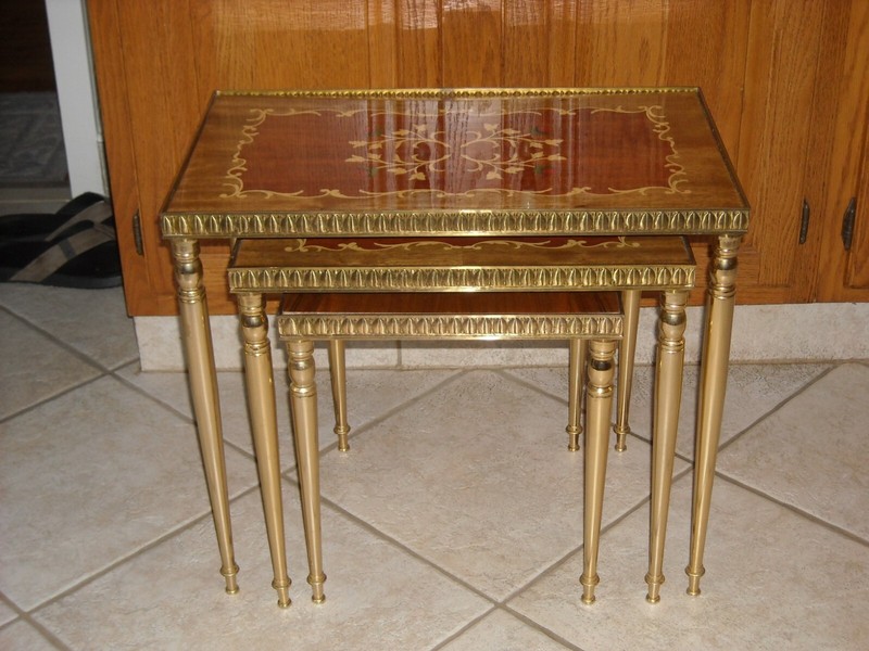 Set of 3 Vintage MID CENTURY MODERN Brass Nesting Stacking Coffee Side Tables