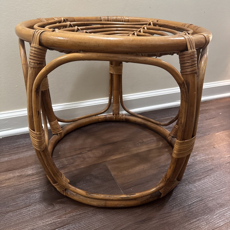 Vintage Bamboo Rattan Round Side Table Mid Century Ottoman MCM gallery