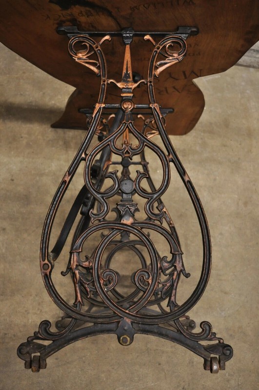 William Herrick Cast Iron Sewing Machine Base Live Edge Walnut Top Console Table gallery