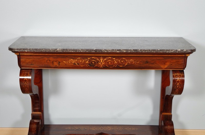 Charles X Inlaid Rosewood Console, St. Anne's Marble, circa 1825 gallery