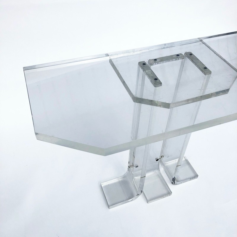 1970s Lucite Console Table Hollywood Regency Retro Acrylic Perspex midcentury gallery