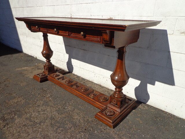 Maitland Smith Leather Top Wood Table Desk Console Ribbon Entry Way Sofa Accent gallery