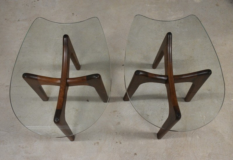 Refinished Adrian Pearsall Walnut and Glass End Tables - A Pair gallery