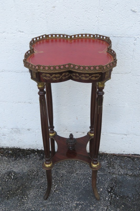 French Leather Top Inlay Tall Brass Apron Plant Statue Stand 6087