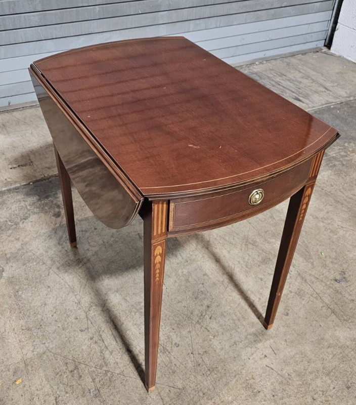 Baker Furniture Mahogany Pembroke Table Drop Leaf Table Bellflower Inlays gallery
