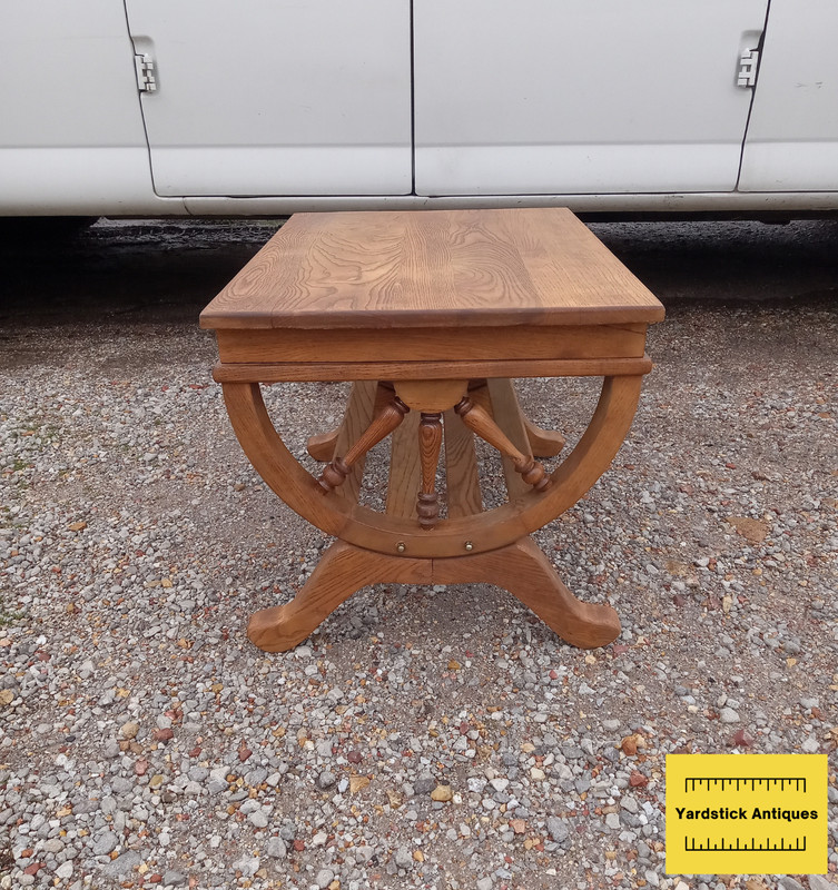 Mid Century Solid Oak Wagon Wheel End Table / Side Table (ET251) gallery
