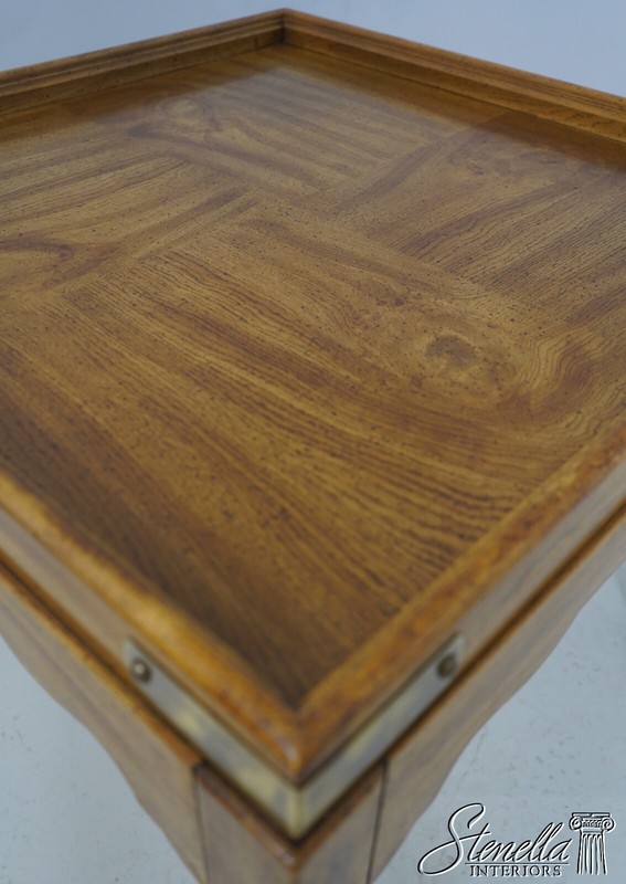 68801: DREXEL Oak Rustic Square Brass Band Lamp Table gallery
