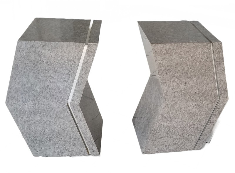 CUSTOM MODERN GEOMETRIC FAUX MARBLE FORMICA PEDESTAL BASES FOR DINING TABLE