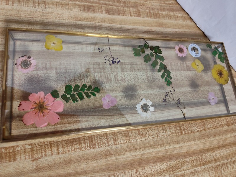 Glass And Brass Wildflower Tray For Dresser Bath Accent Trinket 5″ X 15″