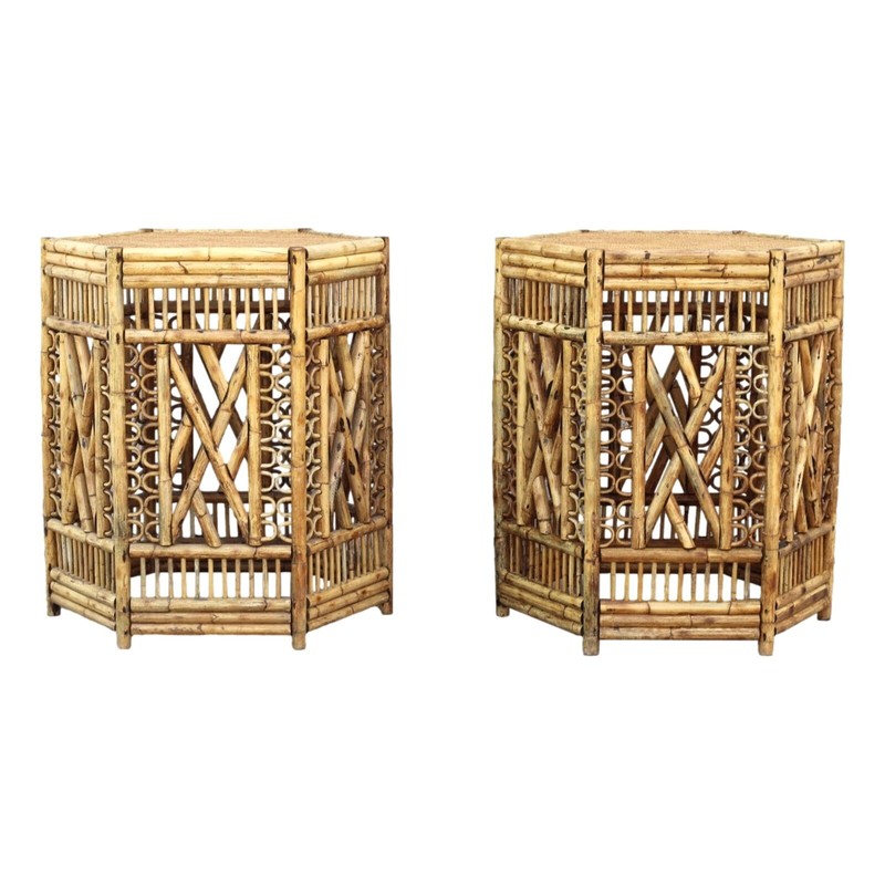 Large Vintage Brighton Pavilion Style Burnt Bamboo Fretwork Dining Table Bases