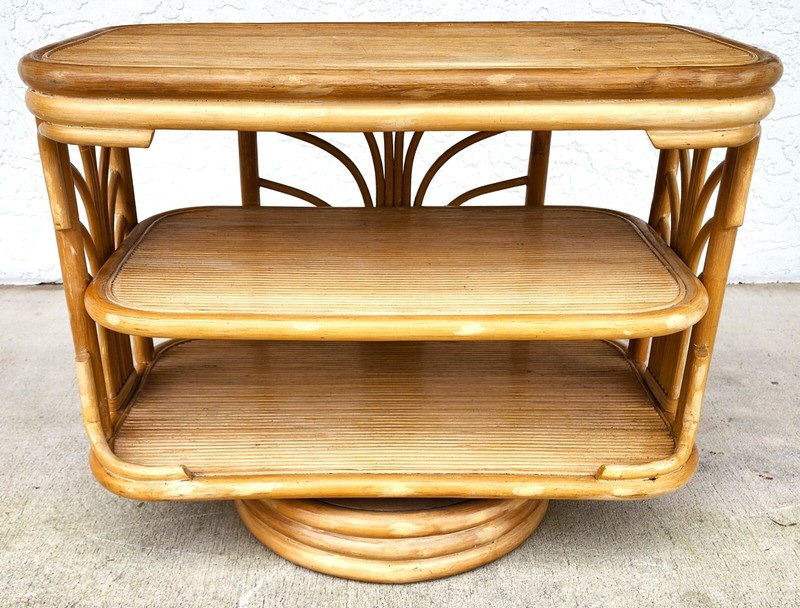 Vintage Bamboo TV Side Table Rotating gallery