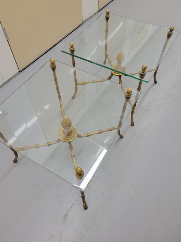 Pair Square Glass , Bronze Bagues Style Faux Bamboo table 1960 gallery
