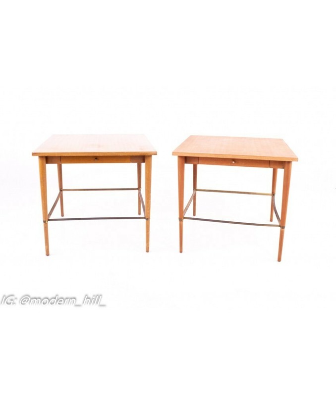 Paul McCobb Connoisseur Mid Century Maple and Brass Side End Tables - Pair gallery