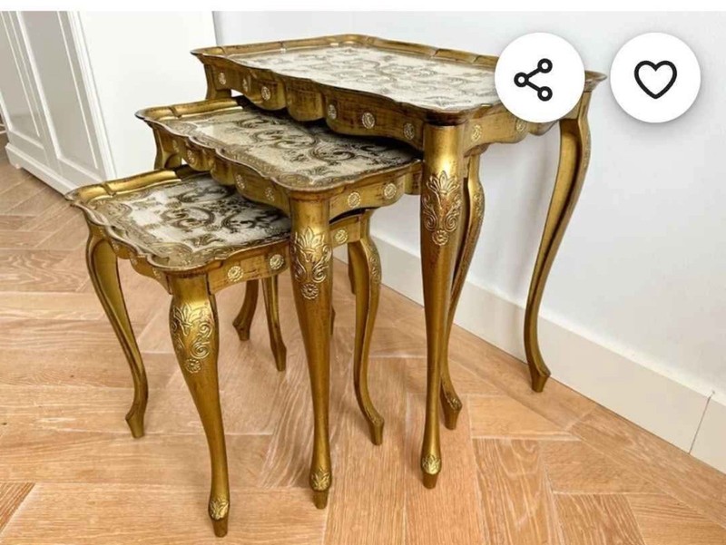 3 Vtg Italian Florentine Nesting Tables MCM Hollywood Regency Made In Italy