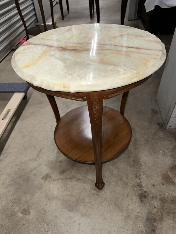 Antique French Coffee Side Table With Italian Onyx On Top gallery