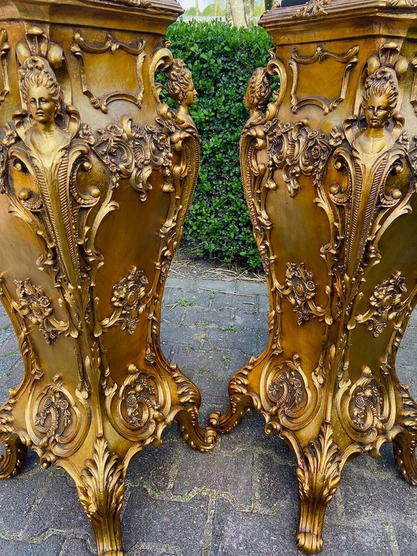 Pedestals Pair Italian Baroque Gold Finish Ornate Display Columns Vintage Decor gallery
